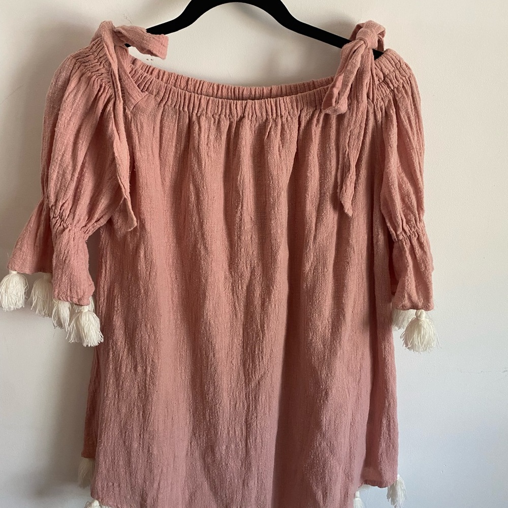 Vintage Havana Dusty Pink Off Shoulder Dress with Fringe Size Small Boho Beach
